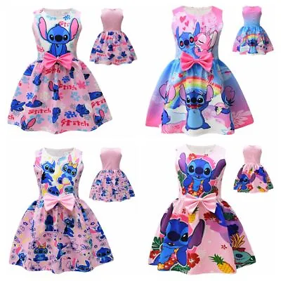 2024 Princess Girls Lilo And Stitch Costume Skirt Party Fancy Dress Skater Dress • £12.99