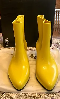 Melissa Ankle Boot + Jeremy Scott (Moschino) YELLOW Authentic Shoes SZ 7 NIB FUN • $79.99