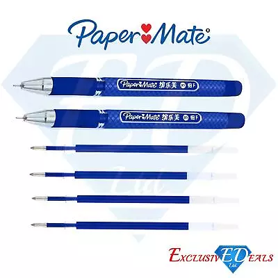 £2.95 • Buy 2 X Paper Mate Ink Joy Gel Rollerball Pen Blue + 4 X Refill 0.5mm Smooth Nib