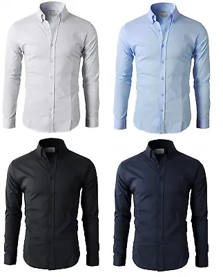 Men's Casual Shirt Button Down Slim Fit Long Sleeve Formal Shirts PS24 • £13.99