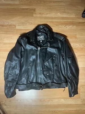 First Genuine Leather Jacket Mens Size Large  58 Motorcycle Belted Heavyweight • $84.95