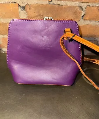 Vera Pelle Italian Leather Purple Crossbody Purse NEW Gorgeous • $29.99