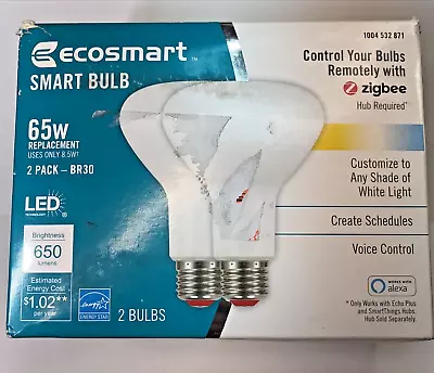 2 Pack EcoSmart 65-Watt BR30 LED Smart Bulbs - 650 Lumens *Hub Required* • $7