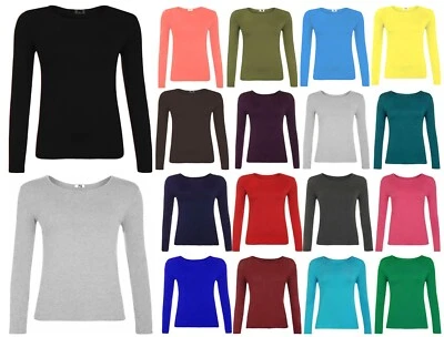 Girls Top Long Sleeve T Shirt Kids Plain Top Crew Neck School Play Uniform 5-13 • £5.99