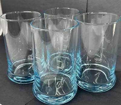 Vintage Blue Bottom Flared Drinking Glasses Set Of 4 Tumblers Stunning • $24.99