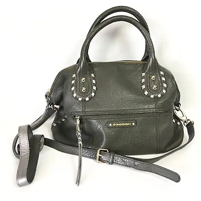 B Makowsky Crossbody Bag Satchel Shoulder Olive Green Leather Silver Tassel • $26.59