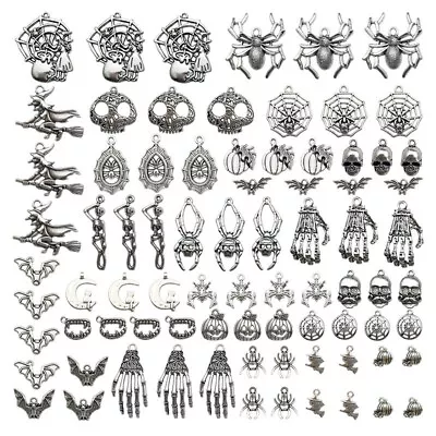 80pcs Halloween Charms Silver Tibetan Mixed Pendants Jewellery Bracelets Crafts • £6.99