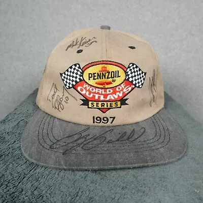Vintage Pennzoil Racing Tan Gray SIGNED Hat Cap Strap Back 90s 1997 World Series • $25.83