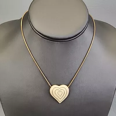 Monet Heart Necklace Vtg Collar Cream Enamel Gold Tone Snake Chain Short 14.5  • $16