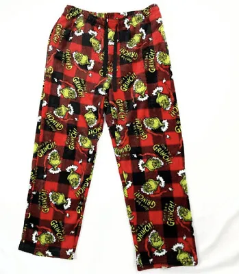 Dr Seuss The Grinch Mens Pajama Pants Sz L NWT Plaid Plush Don’t Be A Grinch • $28.99