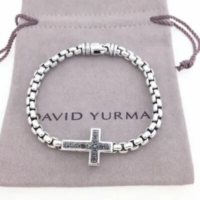 David Yurman Sterling Silver Black Diamond Cross Box Chain Bracelet 8  • $499