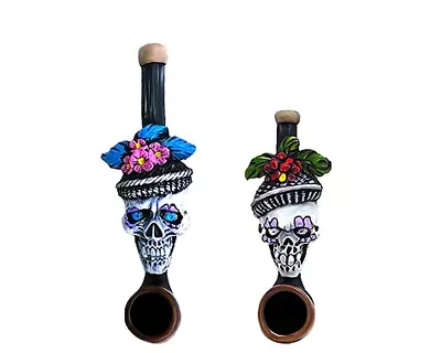 Mardi Gras Voodoo Skull Handmade Tobacco Smoking Mini & Small Pipes 2 Piece Set • $24.99