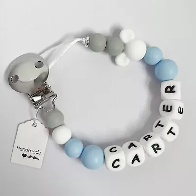 Personalised Baby Boy Dummy Soother Pacifier Clip Holder Strap Chain Gift MAM UK • £9.98