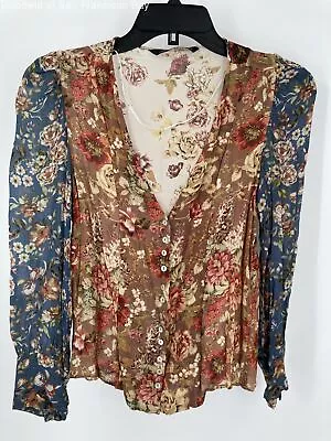 $19.99 • Buy Zara Woman Womens Multicolor Floral Long Sleeve V Neck Button Front Blouse Top M