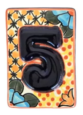 Mexican Talavera Tile House Number Address Orange High Relief HR4 # 5 • $5.50