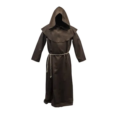 Long Brown Medieval Renaissance Monk Robe Rope Belt Hood Cloak Costume Accessory • $56.98