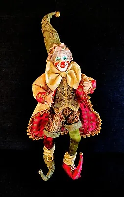 18  Court Jester Posable Clown Doll Adjustable Arms Legs Shoes & Hat Vintage  • $37.65