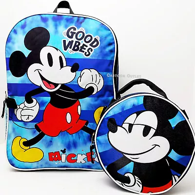 Disney Mickey Mouse School Backpack 16  Insulated Lunch Bag Set Good Vibes Gift • $26.12
