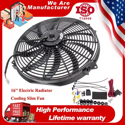 16  Universal Slim Fan 3500FCM Push Pull Electric Radiator Cooling 12V Mount Kit • $62.99