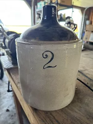 Vintage  TWO (2)  Gallon Stoneware Crock Moonshine Whiskey Jug Handle 2 Tone • $50