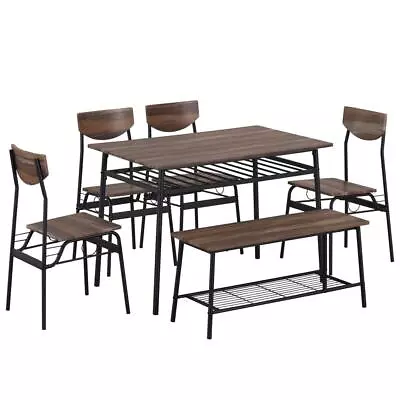 6 Piece Dining Set Furniture Kitchen Room Living Table Set With 4 Chairs 1 Bench • $187.79