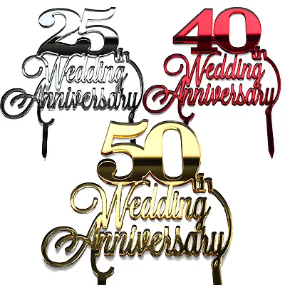 Mirror Wedding Anniversary Cake Topper Party Decoration Love 25th 40th 50th • £7.95