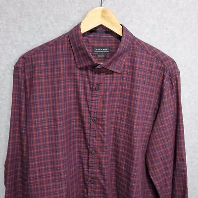 Zara Men's Shirt Long Sleeve Button Up Red Blue Plaid Size XL Slim Fit  • $5