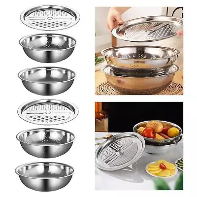 3 Pieces Vegetable Slicer Salad Maker Bowl Kitchen Tool Stainless Steel Basin • £14.42