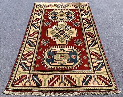 Authentic Hand Knotted Afghan Kazak Wool Area Rug 4.2 X 2.7 Ft (2083 HM) • £80.36