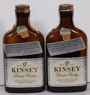 2 Vtg Kinsey Whiskey Bottle Lot Half Pints Wisconsin Stamps Old Estate 86.8 • $49.99