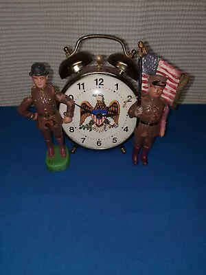 Vintage Patriotic Lot Soliders Eagle Alarm Clock As Is  • $19.95