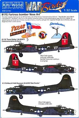 Kits World Decals 1/32 BOEING B-17G FLYING FORTRESS Texas Raiders & Starduster • $12.99