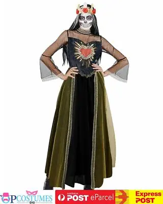 Womens Day Of The Dead Long Dress Costume Skull Mexican Skeleton Senorita • $46.45