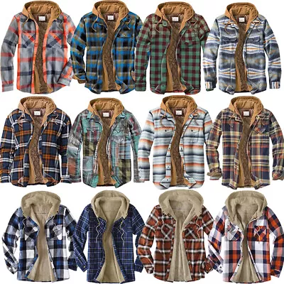 $31.59 • Buy Mens Plaid Flannel Shirt Hoodie Soft Fuzzy Fleece Sherpa Lined Zip-Up 4 Pocket