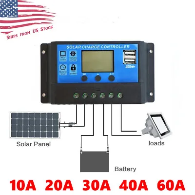 10/20/30/40/60A PWM Solar Panel Battery Regulator Charge Controller USB 12/24V • $12.89