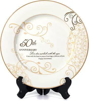 50Th Wedding Anniversary Plate With 24K Gold Foil-50Th Anniversary Wedding Gifts • $51.52