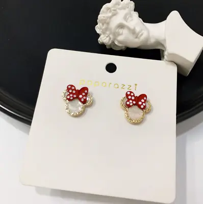 Gold Disney Mickey Mouse Red Bow CZ Stud Earrings • $9.99