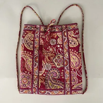 Vera Bradley Drawstring Backpack Cinch Tote Raspberry Fizz Pink Red Paisley • $14