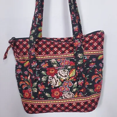 Vera Bradley Tote Bag Anastasia Villager Black Red Floral Zip Carryall Vtg 90s • $19.97