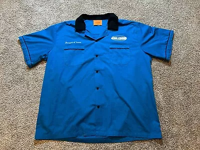 Fat Tiger Workshop Shirt Mens XL Blue Rockabilly Button-Up SS Bowling *Stains • $19.99