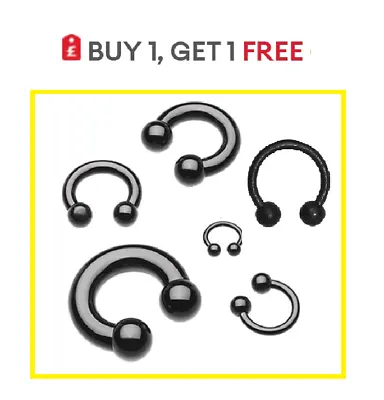 Black Circular Barbell Nipple Bar Eyebrow Tragus Horseshoe Ring Septum Nose PA • £2.99