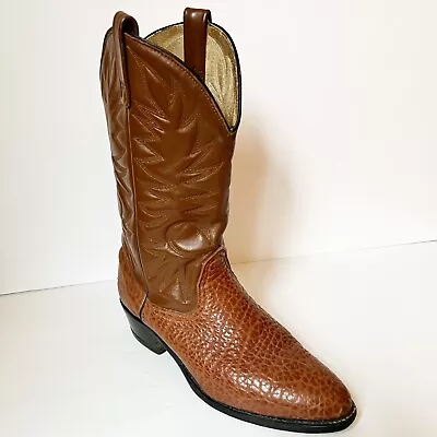 Vintage Mens Sz 11D Brown Leather Bull Hide Shoulder/Neck Western Cowboy Boots • $49.99