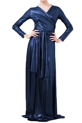 VON VONNI Women's Navy Metallic Victoria Long Sleeve Transformer Dress NWT • $16.48