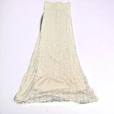 Forever 21 Maxi Dress Womens Size Small Beige Tan Crochet Sleeveless Stretch • $19.99