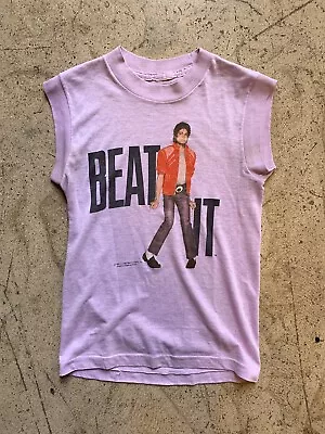 1984 Michael Jackson Beat It Purple Tank Top 1980s Vintage T-Shirt Tour Tee XS • $150