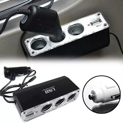 Car Cigarette Lighter Multi Socket Triple Splitter USB Charger Adapter 12V • £5.88