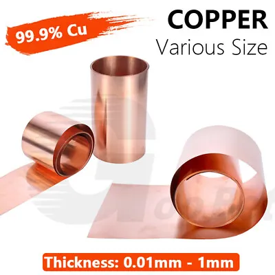 Thick 0.01mm - 1.0mm 99.9% Pure Copper T2 Cu Metal Sheets Foil Plate Strip Band • $4.95