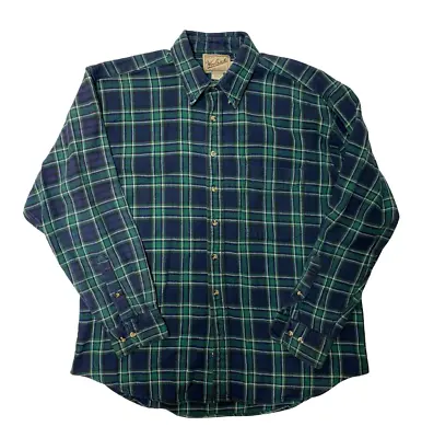 Vintage Woolrich Flannel Shirt Mens Large Long Sleeve Blue Plaid Cotton Outdoors • $20.69