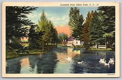 Postcard Crandall Park Glens Falls New York White Swans 1949 B5 • $7.35