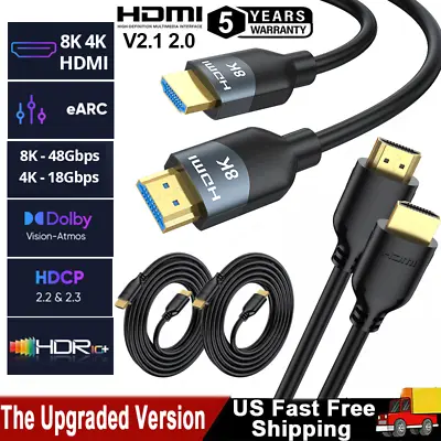 Premium HDMI Cable HDMI 2.1 2.0 8K 4K Ultra HD 3D High Speed Ethernet ARC Cord A • $8.99